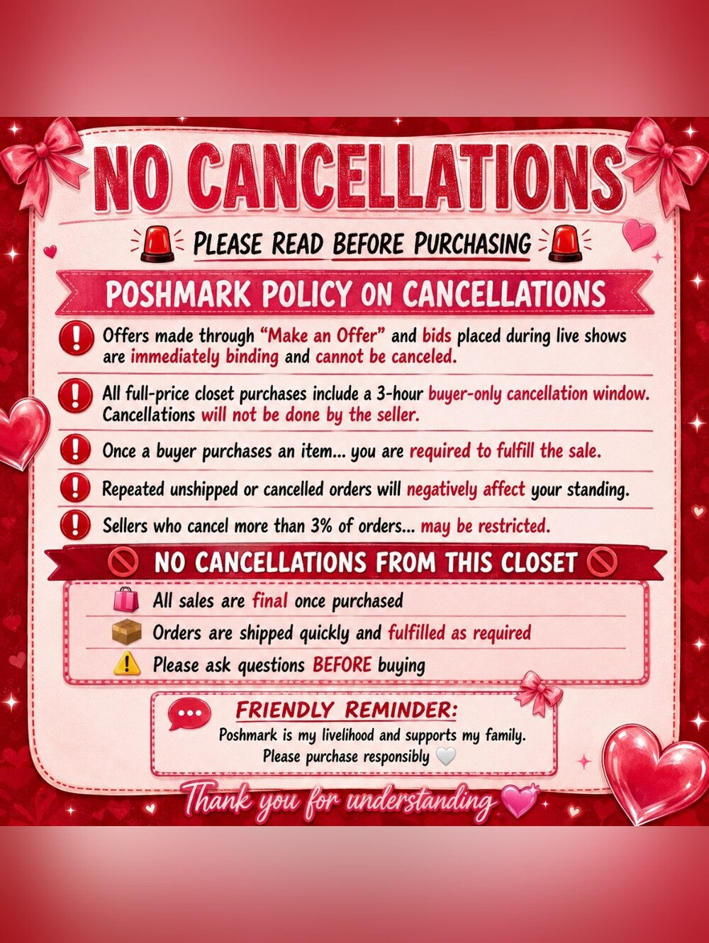 No Cancellations Policy